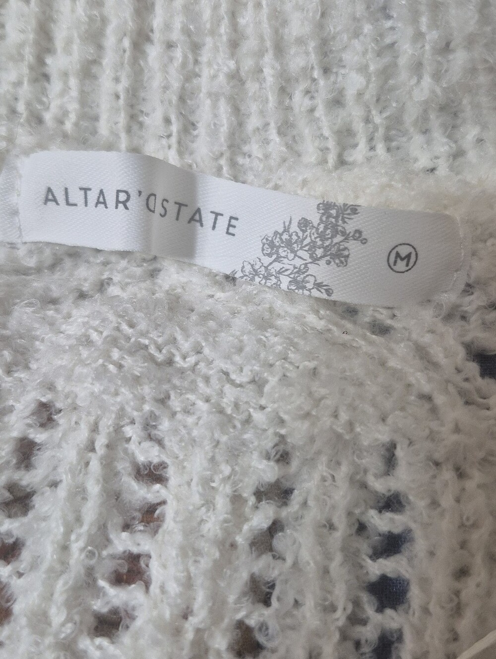 Altar'd State Ivory Tie Front Pointelle Cropped Cardigan Sweater M - Picture 7 of 8